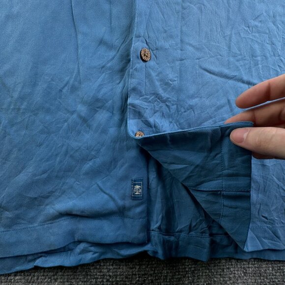 Tommy Bahama Silk Button Up Shirt Short Sleeve Mens Hawaii Blue 2XL Solid Adult - Picture 15 of 16